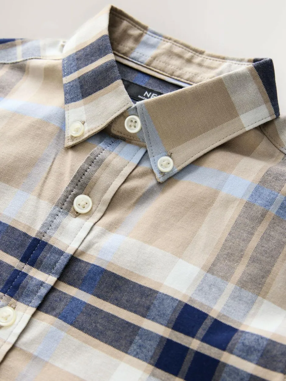 Next Neutral/Black Check Long Sleeve Oxford Check Shirt (3-16yrs) Outlet