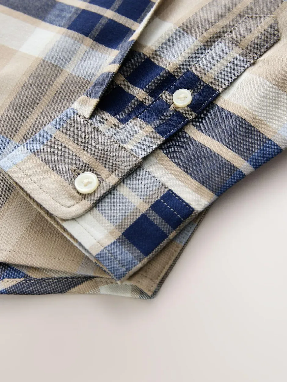 Next Neutral/Black Check Long Sleeve Oxford Check Shirt (3-16yrs) Outlet