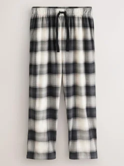 Next Neutral/Black Check Motionflex Cosy Open Hem Pyjama Bottoms 2 Pack New
