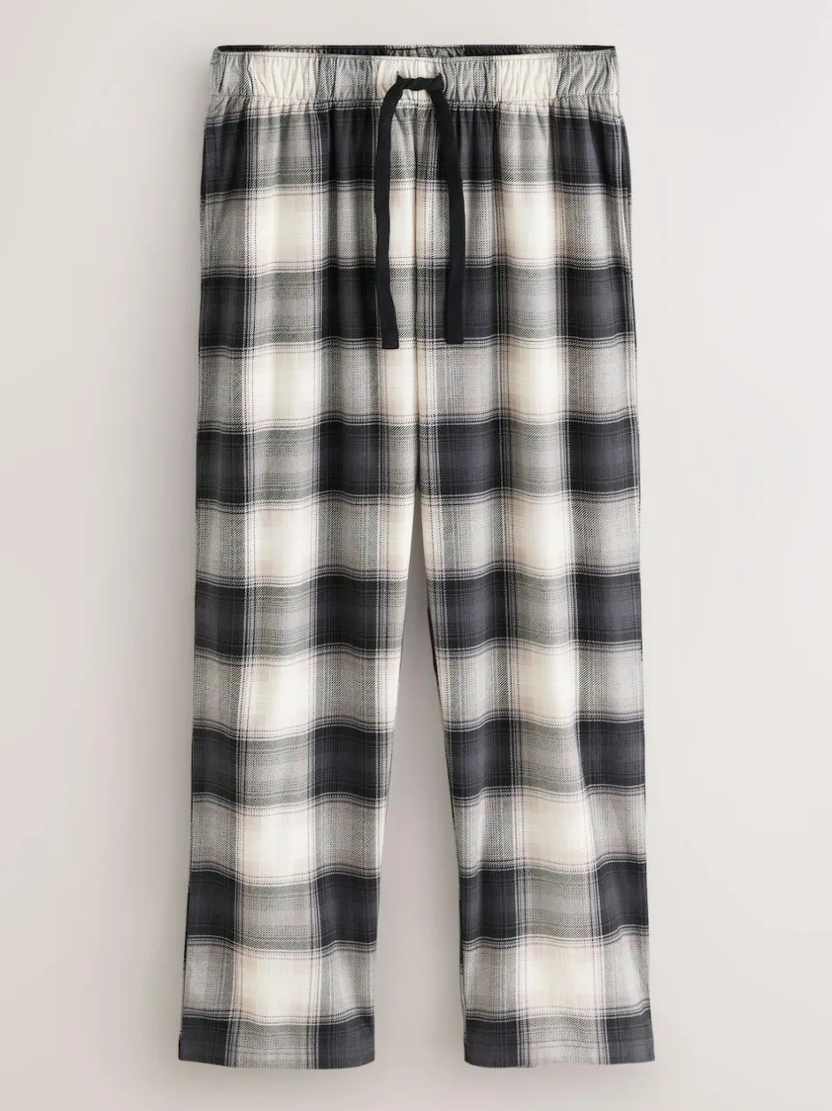 Next Neutral/Black Check Motionflex Cosy Open Hem Pyjama Bottoms 2 Pack New