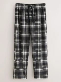 Next Neutral/Black Check Motionflex Cosy Open Hem Pyjama Bottoms 2 Pack New
