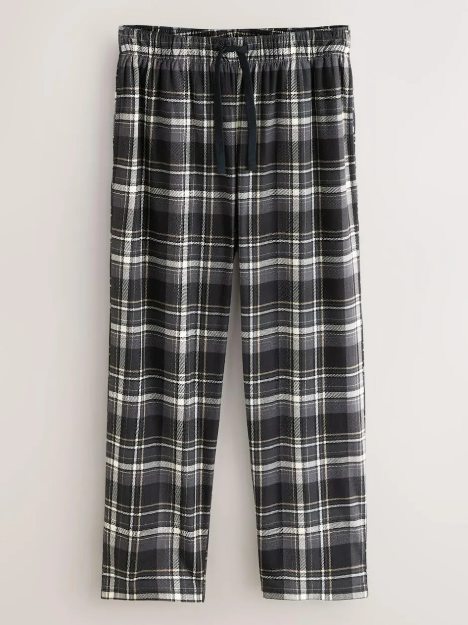 Next Neutral/Black Check Motionflex Cosy Open Hem Pyjama Bottoms 2 Pack New