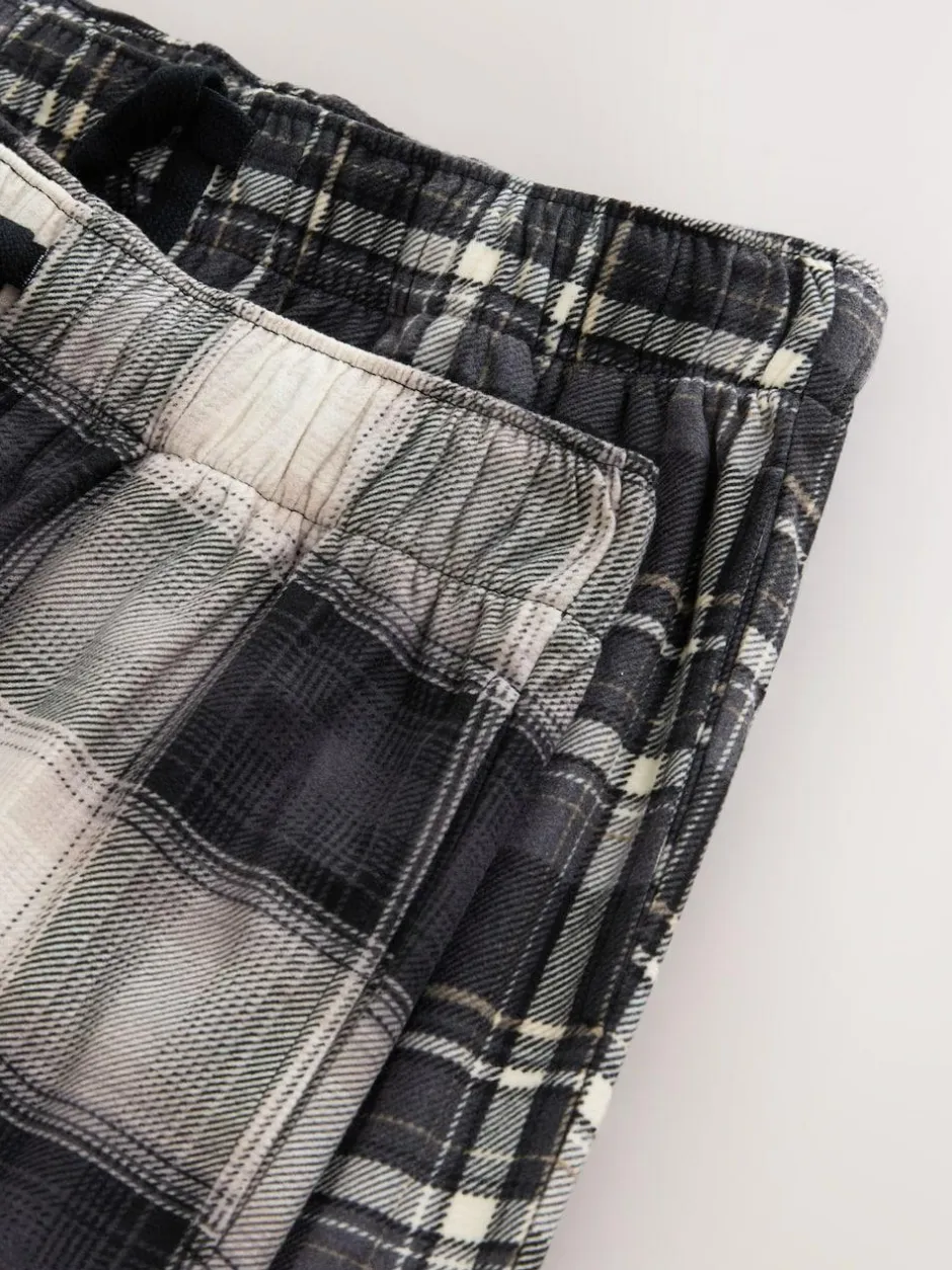 Next Neutral/Black Check Motionflex Cosy Open Hem Pyjama Bottoms 2 Pack New