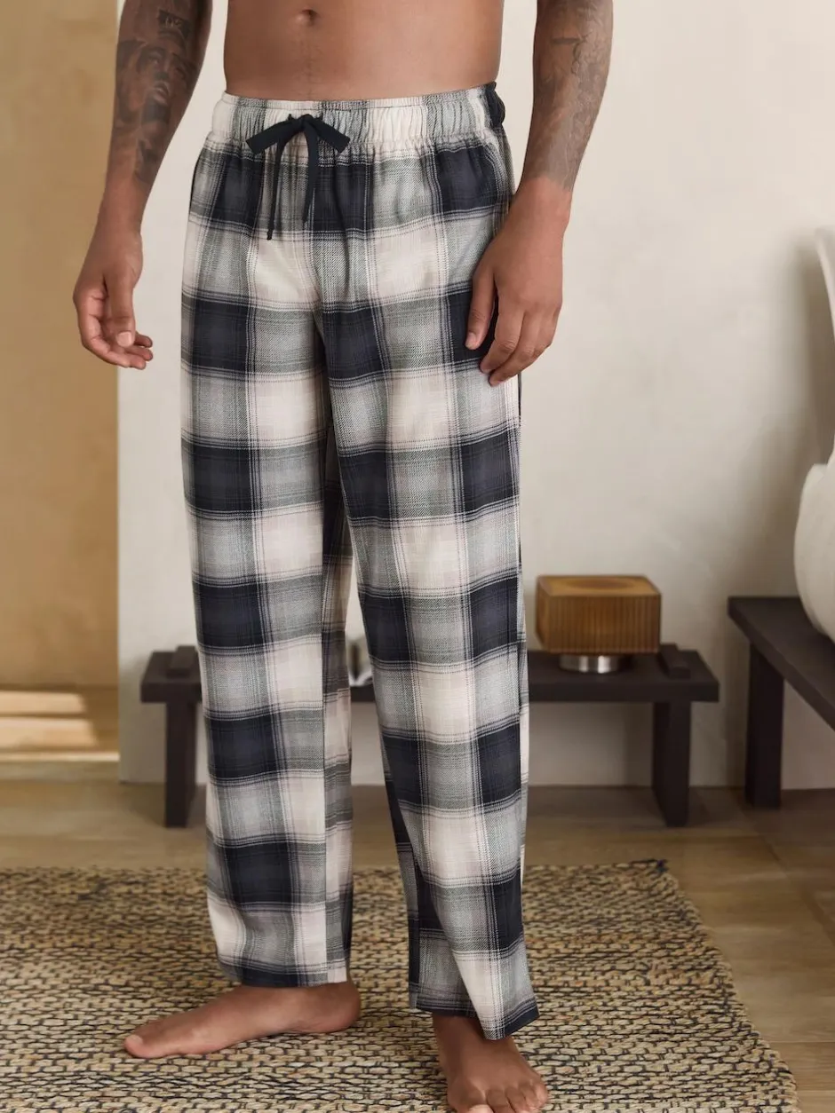 Next Neutral/Black Check Motionflex Cosy Open Hem Pyjama Bottoms 2 Pack New