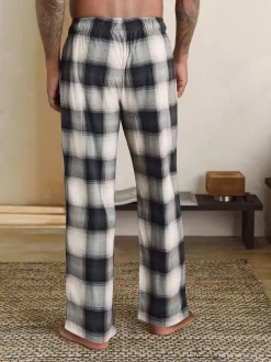 Next Neutral/Black Check Motionflex Cosy Open Hem Pyjama Bottoms 2 Pack New