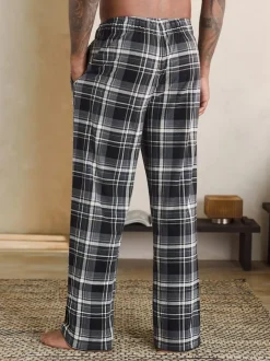 Next Neutral/Black Check Motionflex Cosy Open Hem Pyjama Bottoms 2 Pack New
