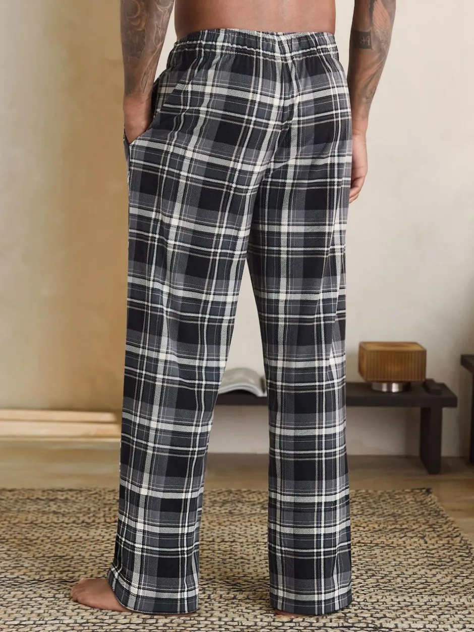 Next Neutral/Black Check Motionflex Cosy Open Hem Pyjama Bottoms 2 Pack New