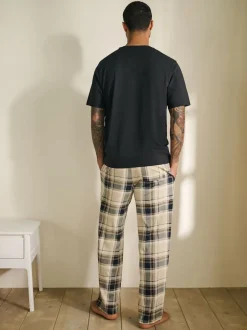Next Short Sleeve Jersey Pyjamas Set Neutral/Black Check Clearance