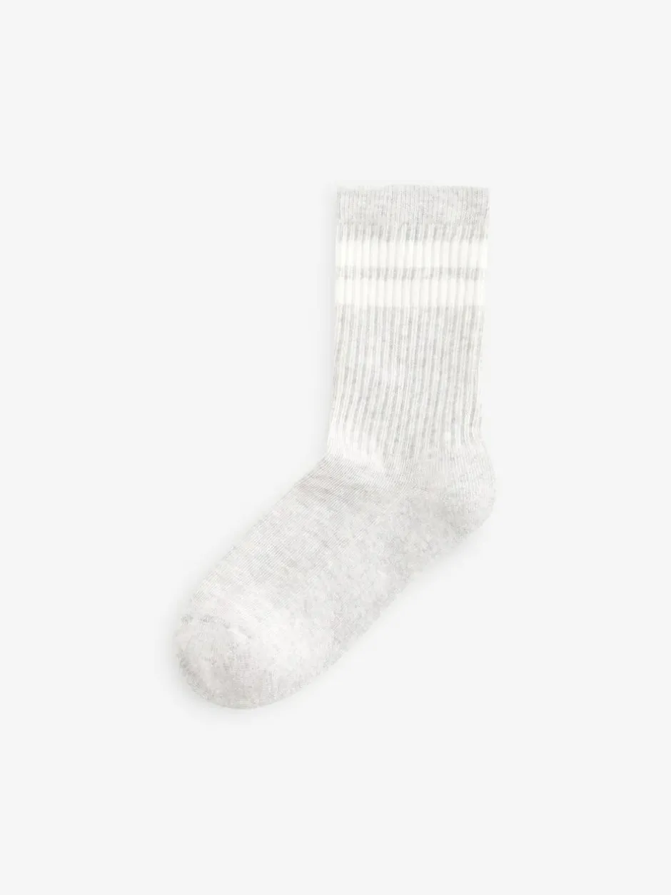 Next Neutral/Brown/White/Grey Cushioned Footbed Cotton Rich Ribbed Tipped Socks 5 Pack
