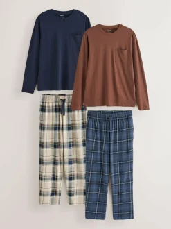 Next Neutral/Navy Check Jersey Short Sleeve Pyjamas Set 2 Pack Online