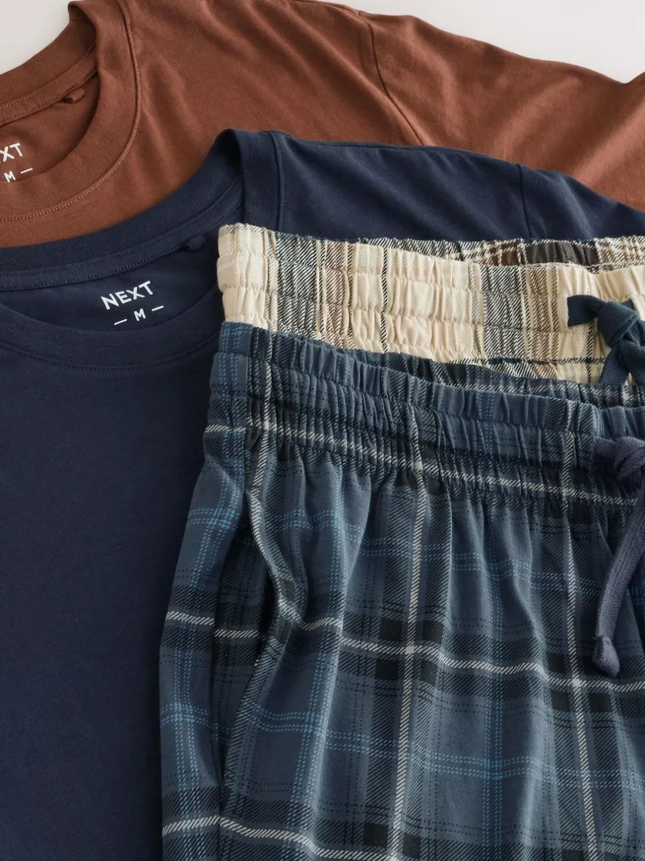 Next Neutral/Navy Check Jersey Short Sleeve Pyjamas Set 2 Pack Online