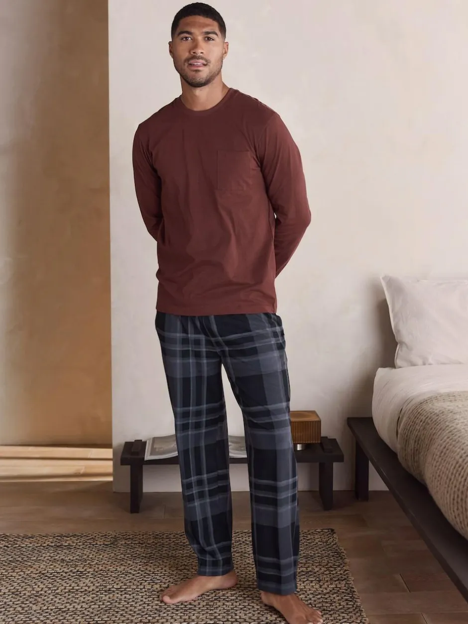 Next Neutral/Navy Check Jersey Short Sleeve Pyjamas Set 2 Pack Online