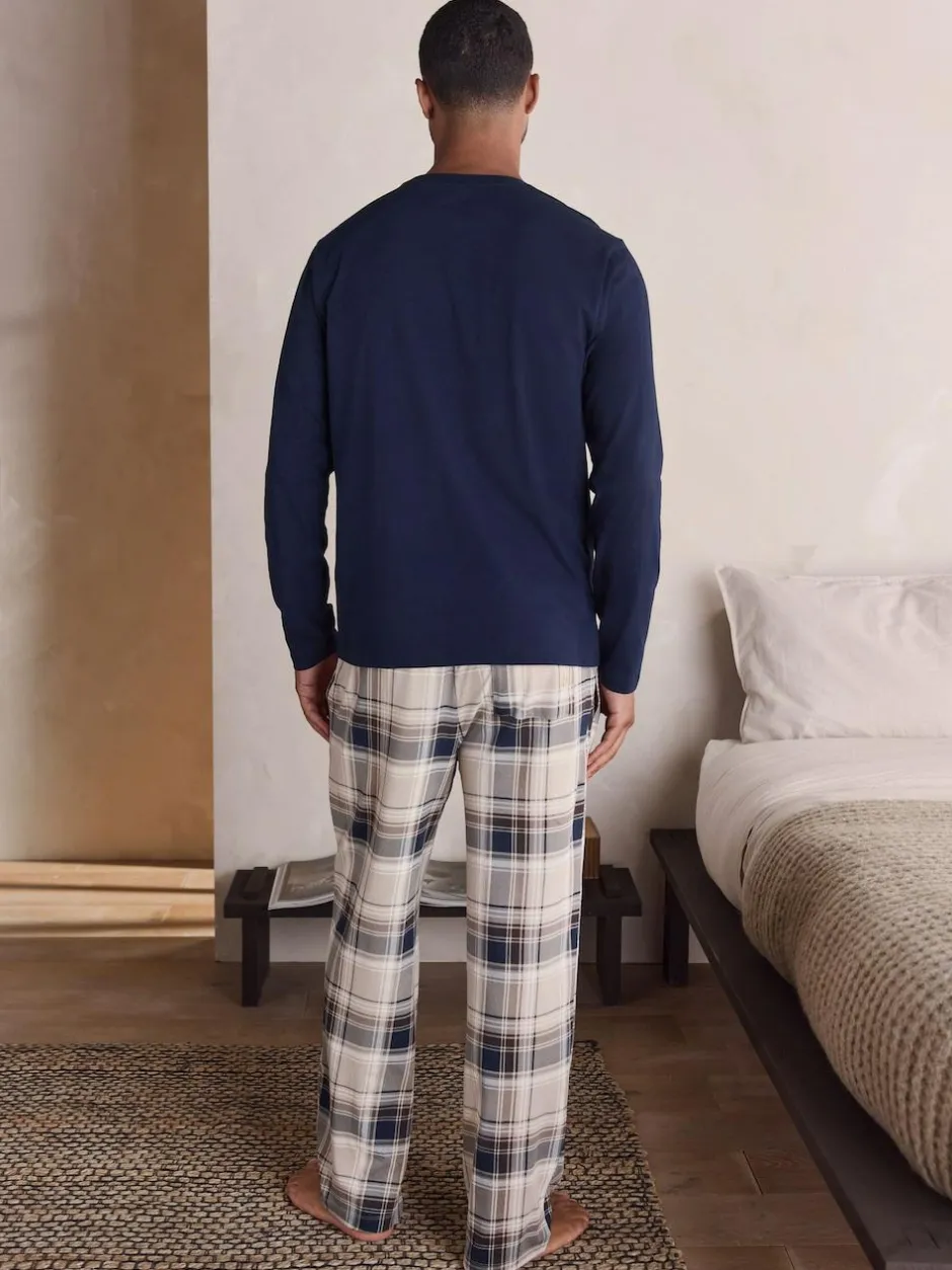 Next Neutral/Navy Check Jersey Short Sleeve Pyjamas Set 2 Pack Online