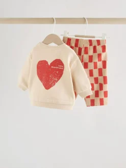 Next Neutral/Red Heartbreaker Sweatshirt and Leggings Baby Set (0mths-2yrs) Outlet