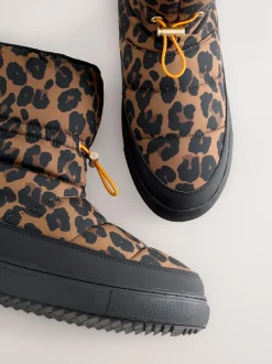 Never Fully Dressed Burgundy Leopard Nylon Padded Boots Discount