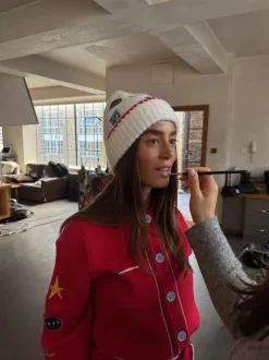 Never Fully Dressed Cream Embroidered Beanie Hot