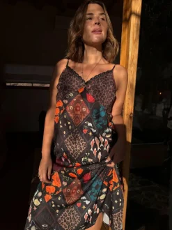 Never Fully Dressed Night Garden Satin Long Line Robe New