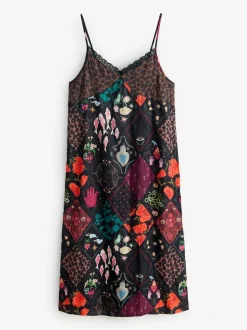 Never Fully Dressed Night Garden Satin Long Line Robe New