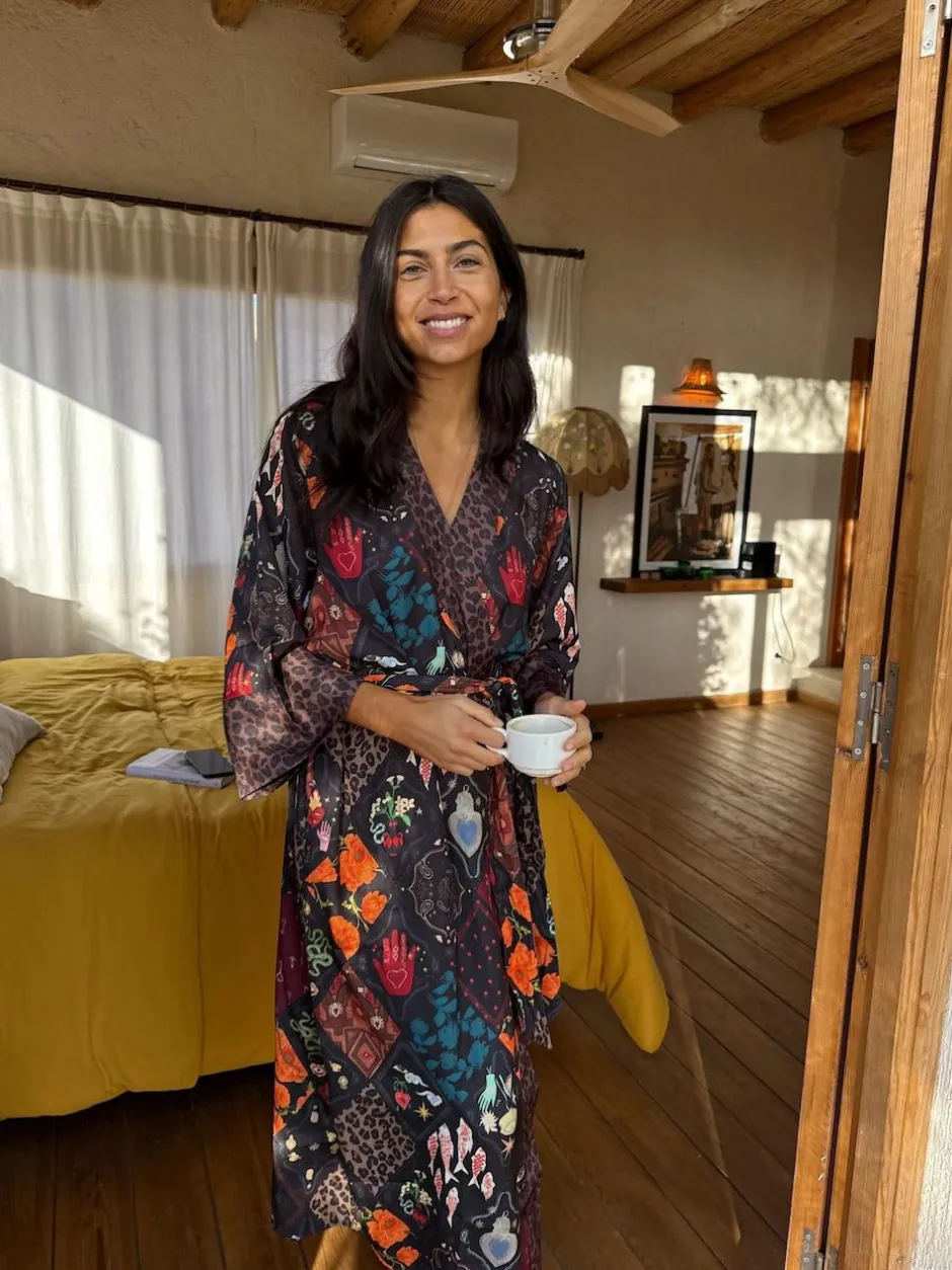 Never Fully Dressed Night Garden Satin Long Line Robe Clearance