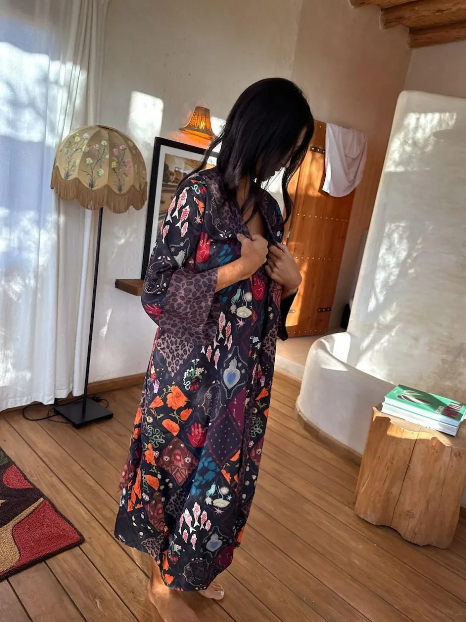 Never Fully Dressed Night Garden Satin Long Line Robe Clearance