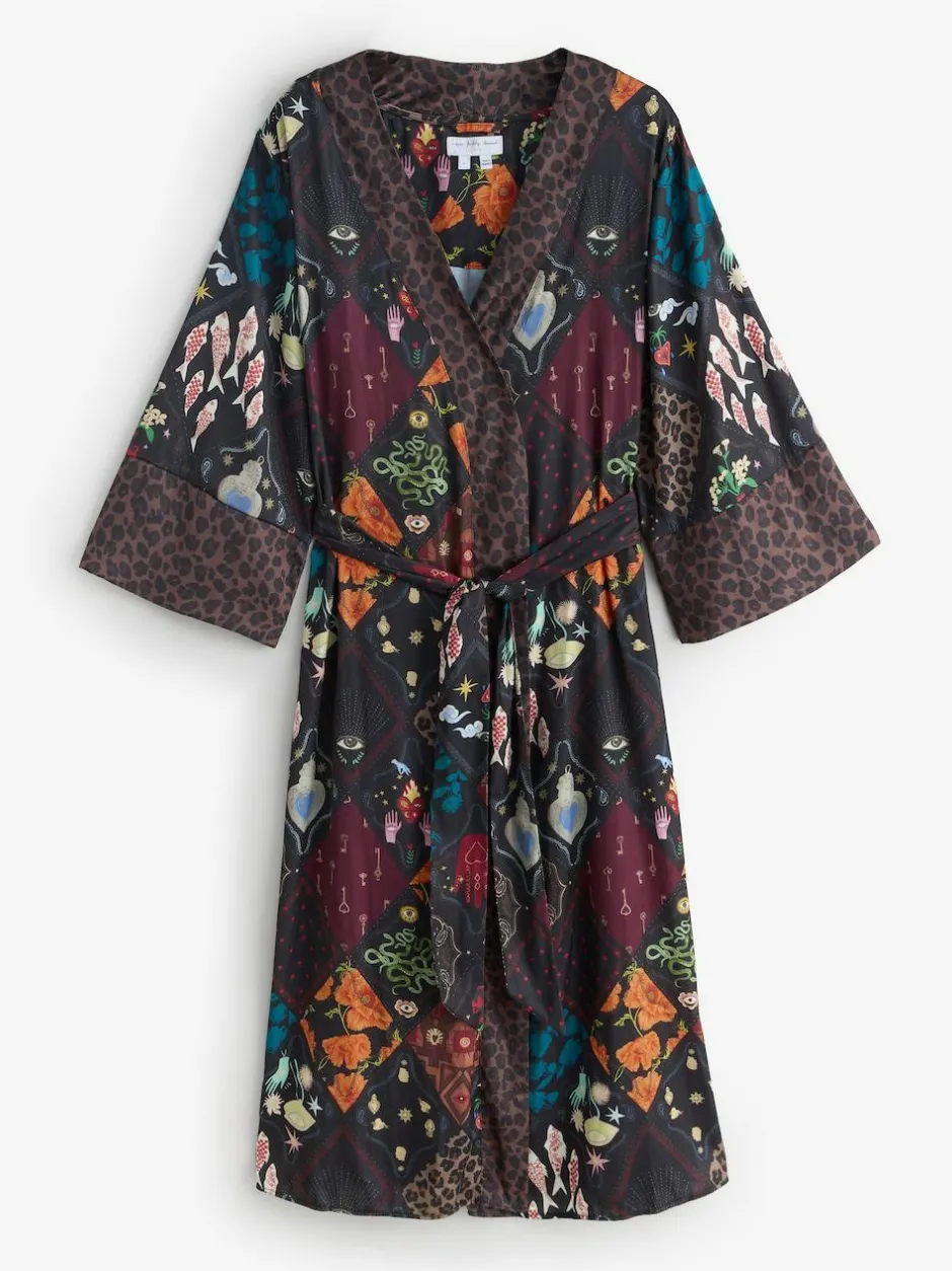 Never Fully Dressed Night Garden Satin Long Line Robe Clearance