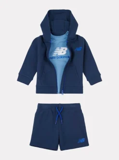 New Balance Kids Zip Thru Hoodie 100% Cotton T-Shirt & Shorts Set Navy Hot