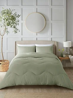 Night Lark Green Seersucker Coverless Duvet Set