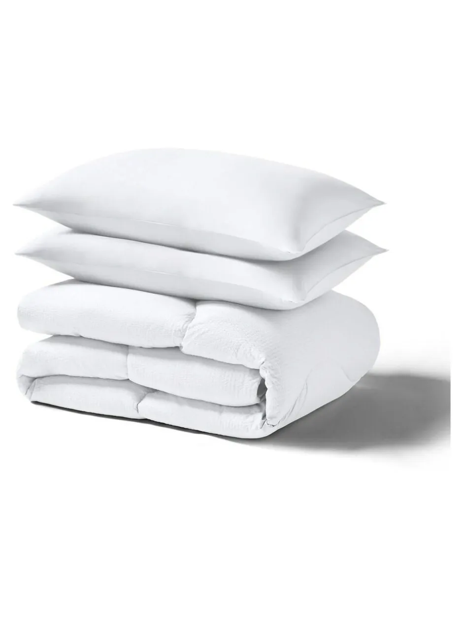 Night Lark Seersucker Coverless Duvet and Pillowcase 10.5 Tog Set Polar White Sale