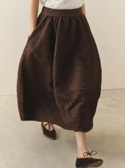 Nothing Ordinary Volume Jacquard Midi Skirt Chocolate Brown Outlet