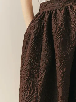 Nothing Ordinary Volume Jacquard Midi Skirt Chocolate Brown Outlet