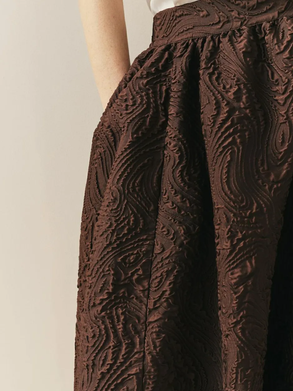 Nothing Ordinary Volume Jacquard Midi Skirt Chocolate Brown Outlet