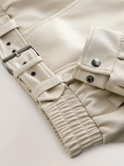 Nothing Ordinary Faux Leather Funnel Collared Biker Jacket Stone Outlet