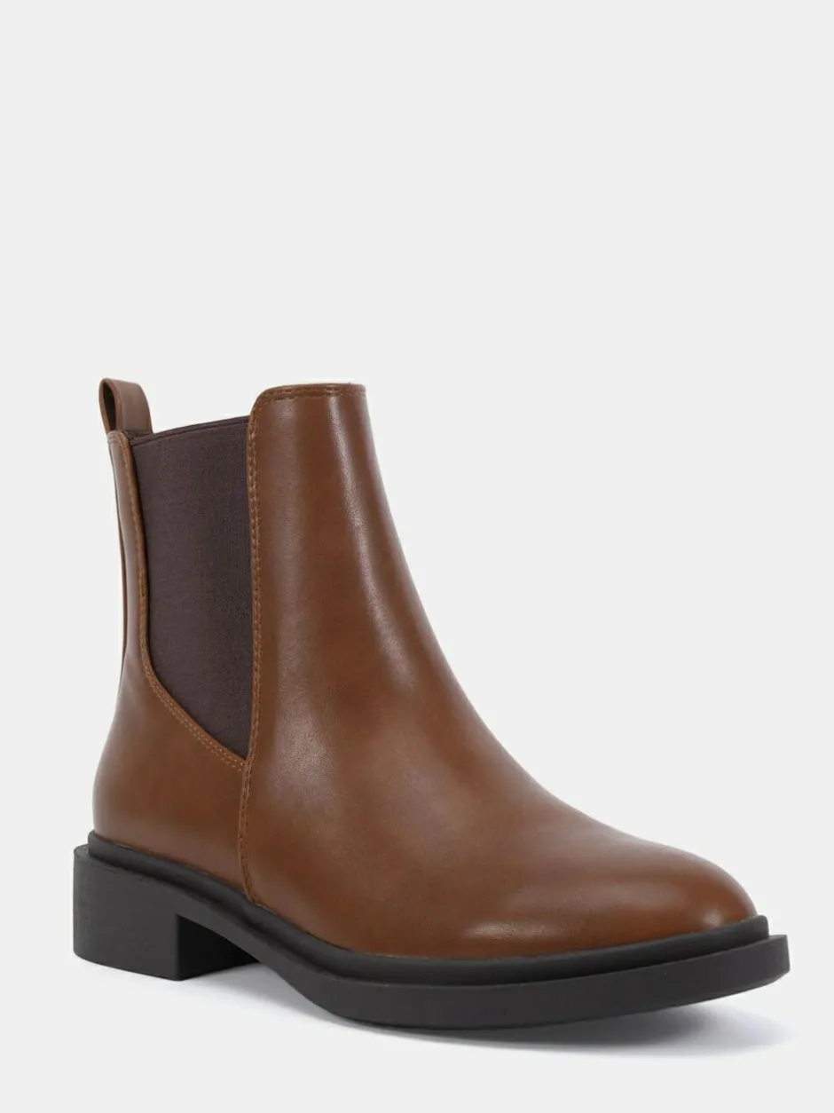 Novo Wide Fit Dottie Flat Chelsea Ankle Boots Chocolate Brown Discount