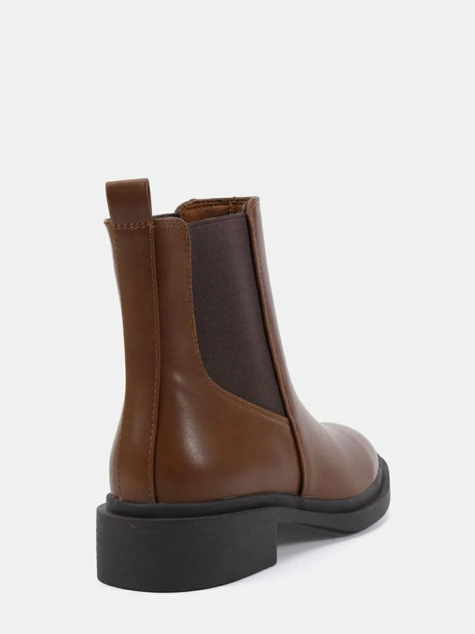 Novo Wide Fit Dottie Flat Chelsea Ankle Boots Chocolate Brown Discount