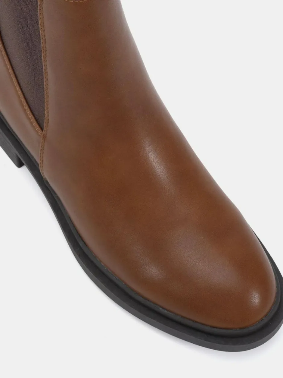 Novo Wide Fit Dottie Flat Chelsea Ankle Boots Chocolate Brown Discount
