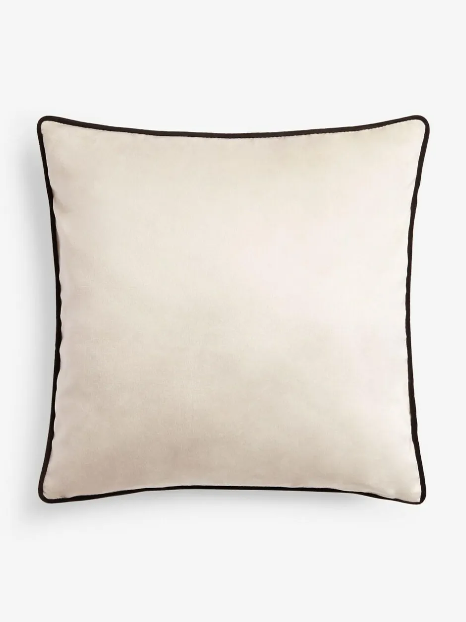 Next Oatmeal Matte Velvet Contrast Pipe 50 x 50cm Cushion Outlet