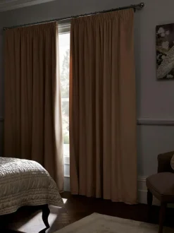 Next Oatmeal Natural Matte Velvet Pencil Pleat Blackout/Thermal Curtains Discount
