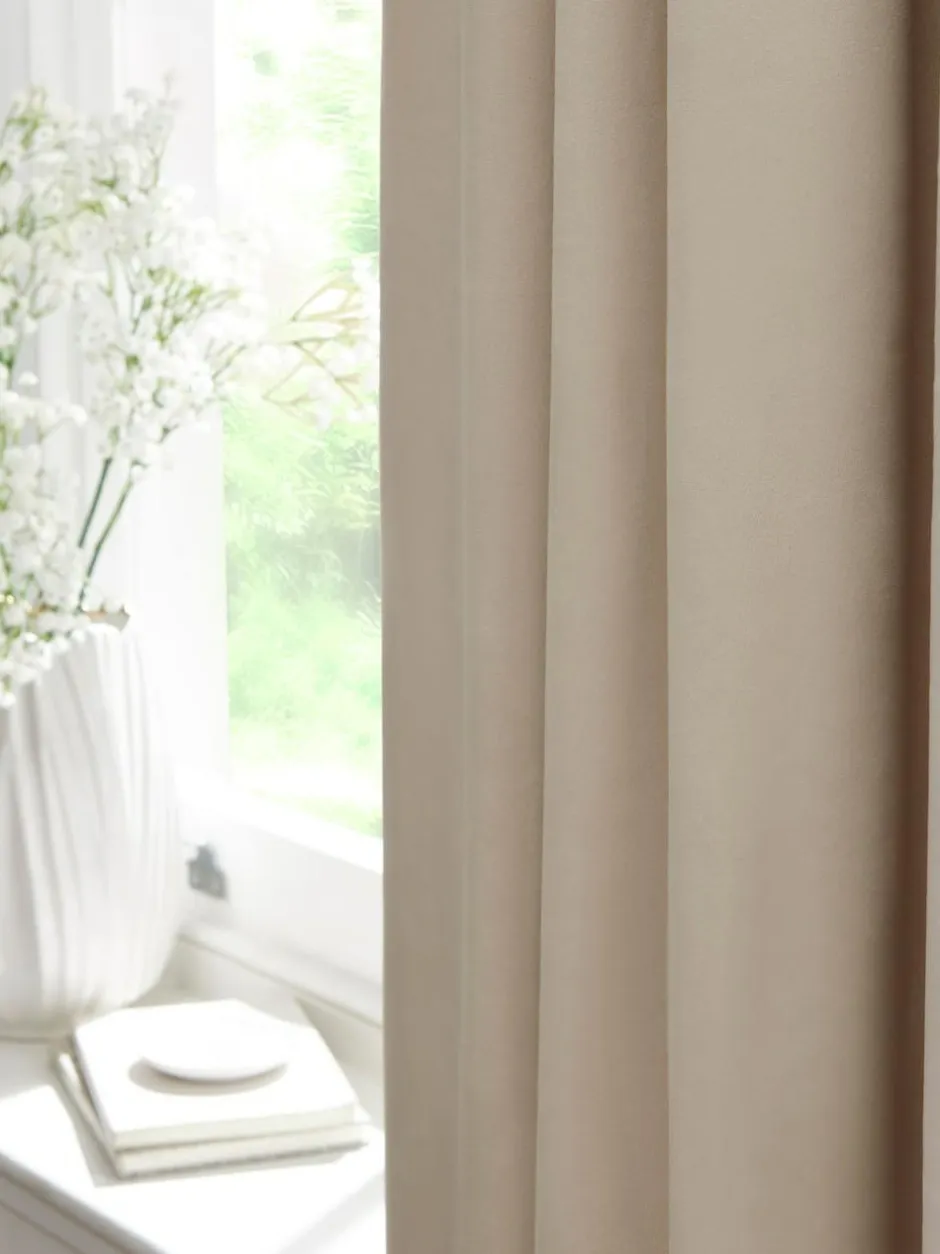 Next Oatmeal Natural Matte Velvet Pencil Pleat Blackout/Thermal Curtains Discount