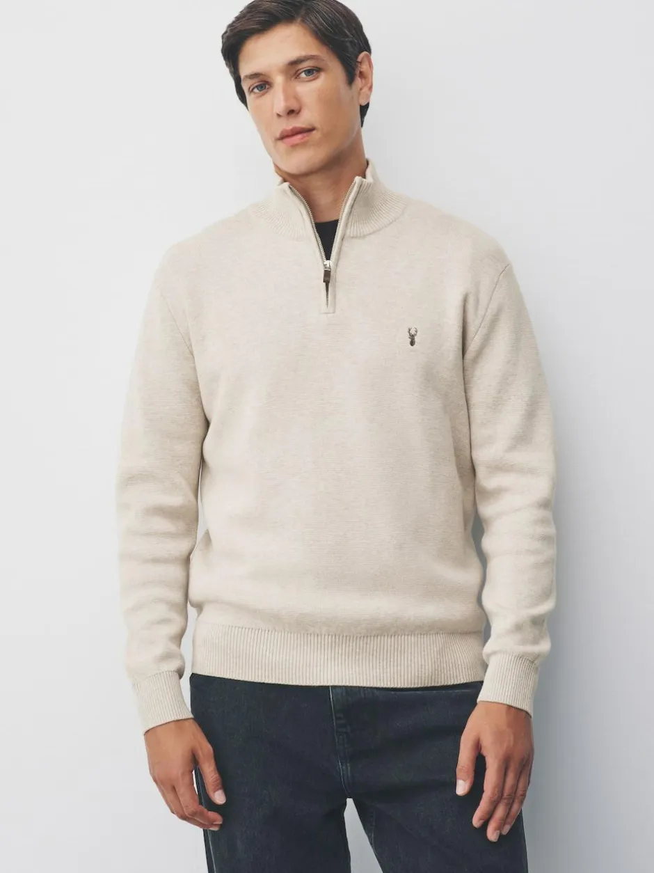 Next Stag Logo N.Premium Regular Fit 100% Cotton Premium Quarter Zip Jumper Oatmeal Online