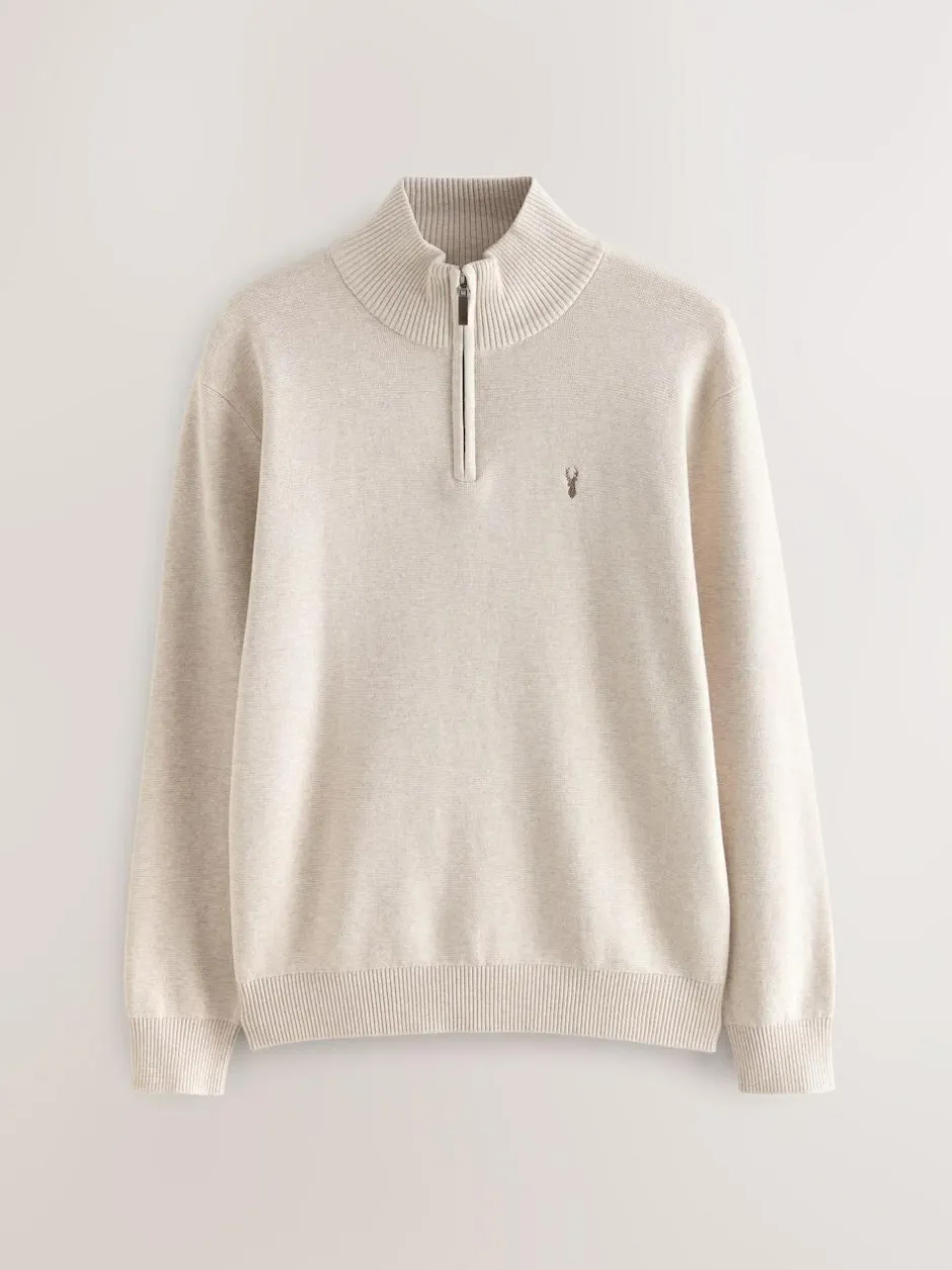 Next Stag Logo N.Premium Regular Fit 100% Cotton Premium Quarter Zip Jumper Oatmeal Online