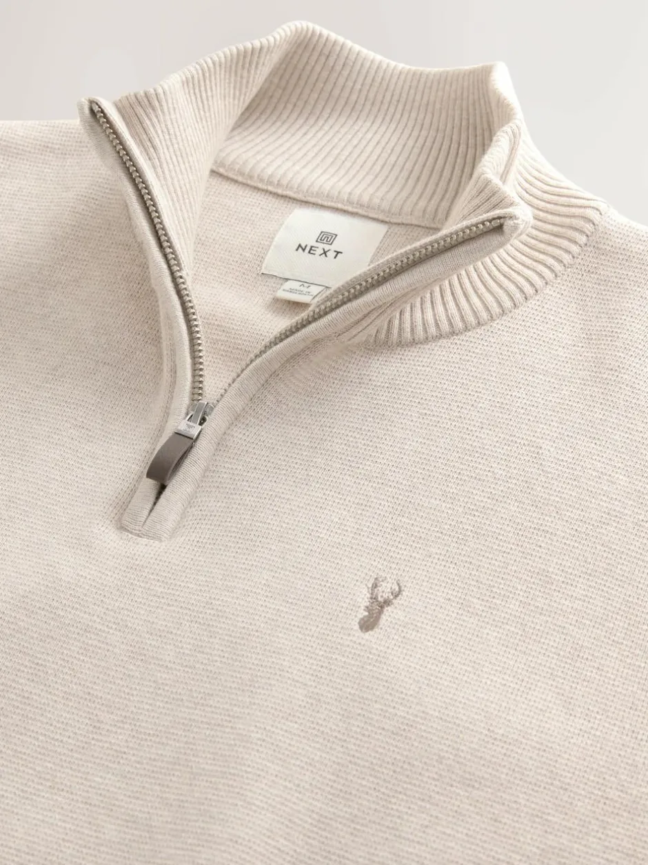 Next Stag Logo N.Premium Regular Fit 100% Cotton Premium Quarter Zip Jumper Oatmeal Online