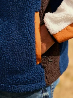 Next Colourblock Zip Through Funnel Fleece Ochre Orange/Ecru Neutral Hot