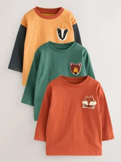 Next Long Sleeve Appliqué T-Shirts 3 Pack (3mths-7yrs) Ochre Yellow Woodland Outlet