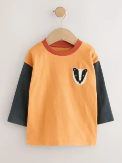 Next Long Sleeve Appliqué T-Shirts 3 Pack (3mths-7yrs) Ochre Yellow Woodland Outlet