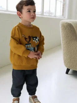 Next Ochre Yellow/Charcoal Farm Single Sweatshirt and Joggers Set (3mths-7yrs) Clearance