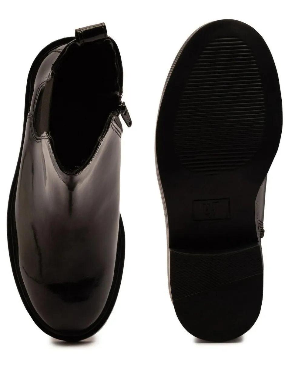 Off The Hook Kiki Patent Leather Ankle Chelsea Boots Black Hot