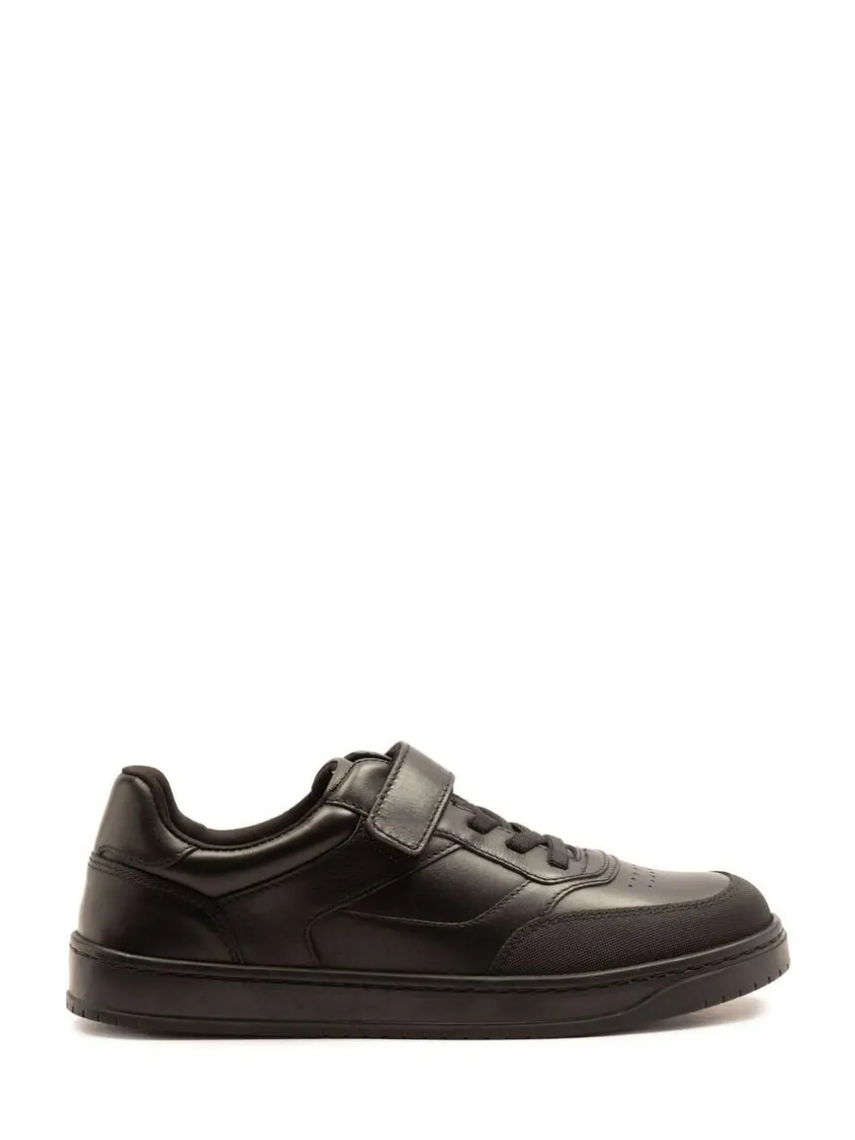 Off The Hook Black Marty Round Toe Single Strap With Lace-Up Leather School Shoes New