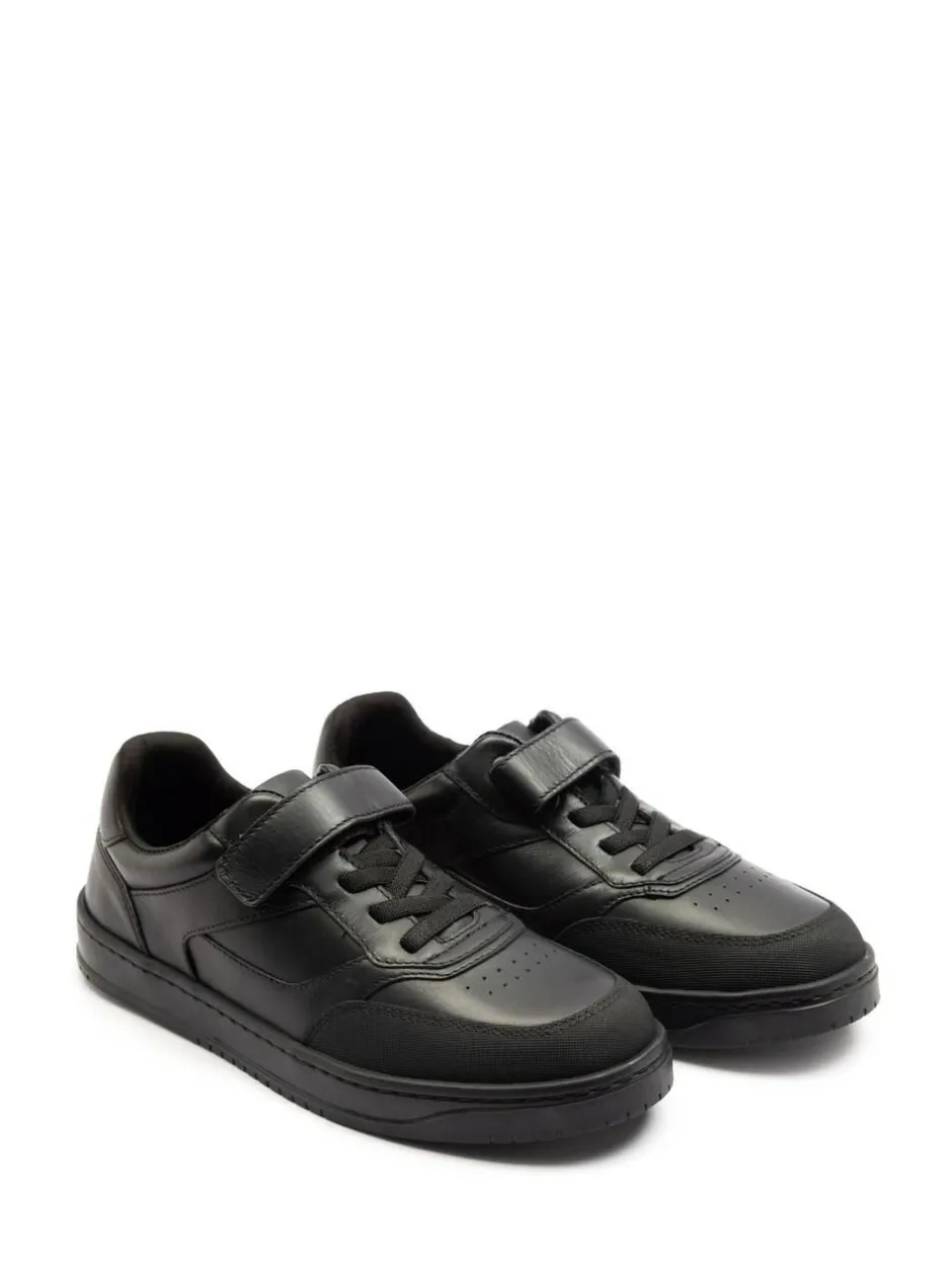 Off The Hook Black Marty Round Toe Single Strap With Lace-Up Leather School Shoes New