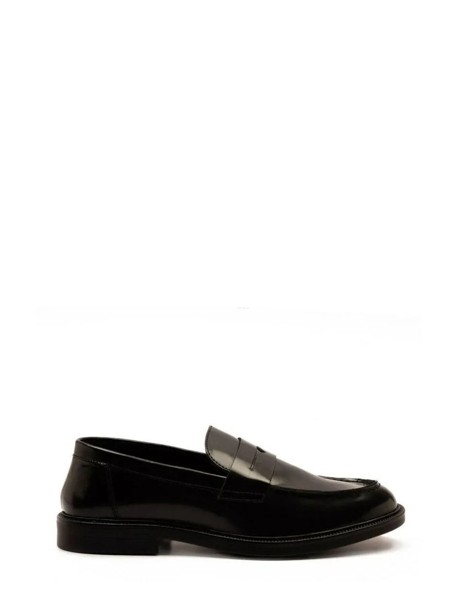 Off The Hook Black Perry Loafer Smooth Leather Shoes Hot