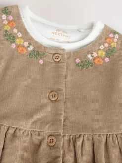 Next Olive Green Embroidered Baby Cord Pinafore Long Sleeve Bodysuit & Tights Set (0mths-2yrs) Best